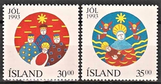 FRIMÆRKER ISLAND | 1993 - AFA 785,786 - Julefrimærker - 30,00 + 35,00 kr. flerfarvet - Postfrisk